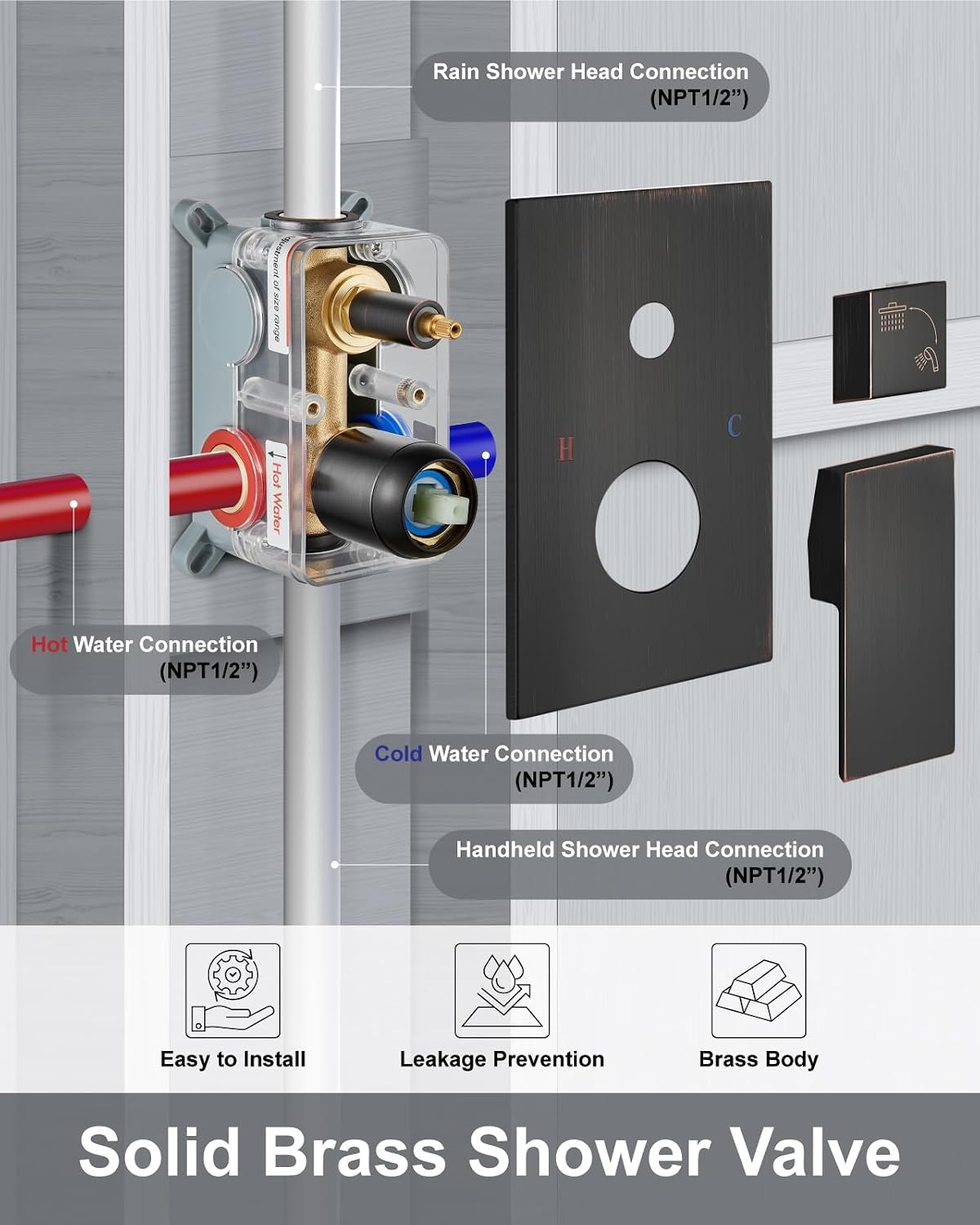Aolemi Shower Faucet Set, High Pressure Shower System with 2-in-1 Handheld Sprayer, Wall Mount Fixture Combo with Rough-in Valve, 12 Inch Shower Head, Oil Rubbed Bronze