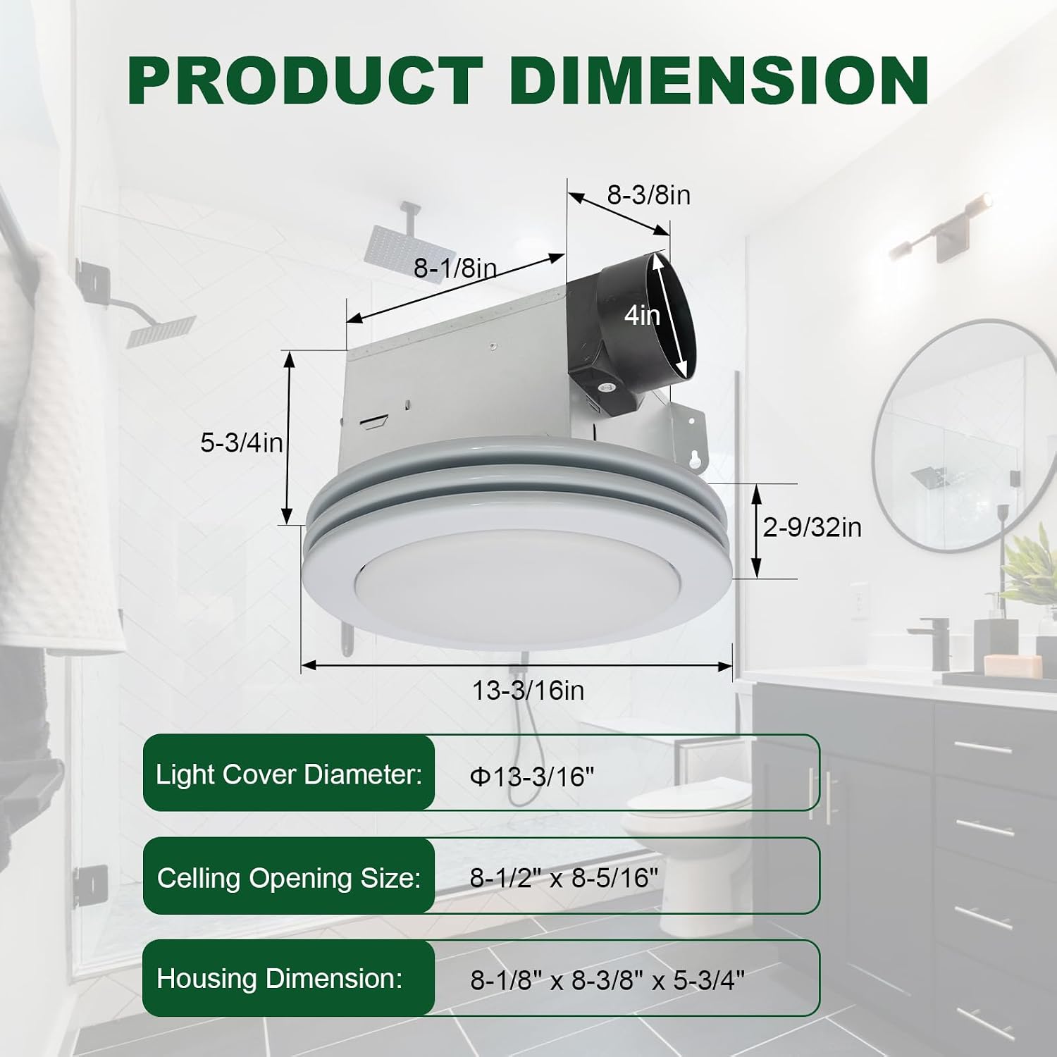 Akicon Bathroom Exhaust Fan with Light, 80CFM 2.0 Sones Round Bathroom Fan Light Combo, Dimmable 3CCT LED with Acrylic Cover for Medium Room (Satin White)