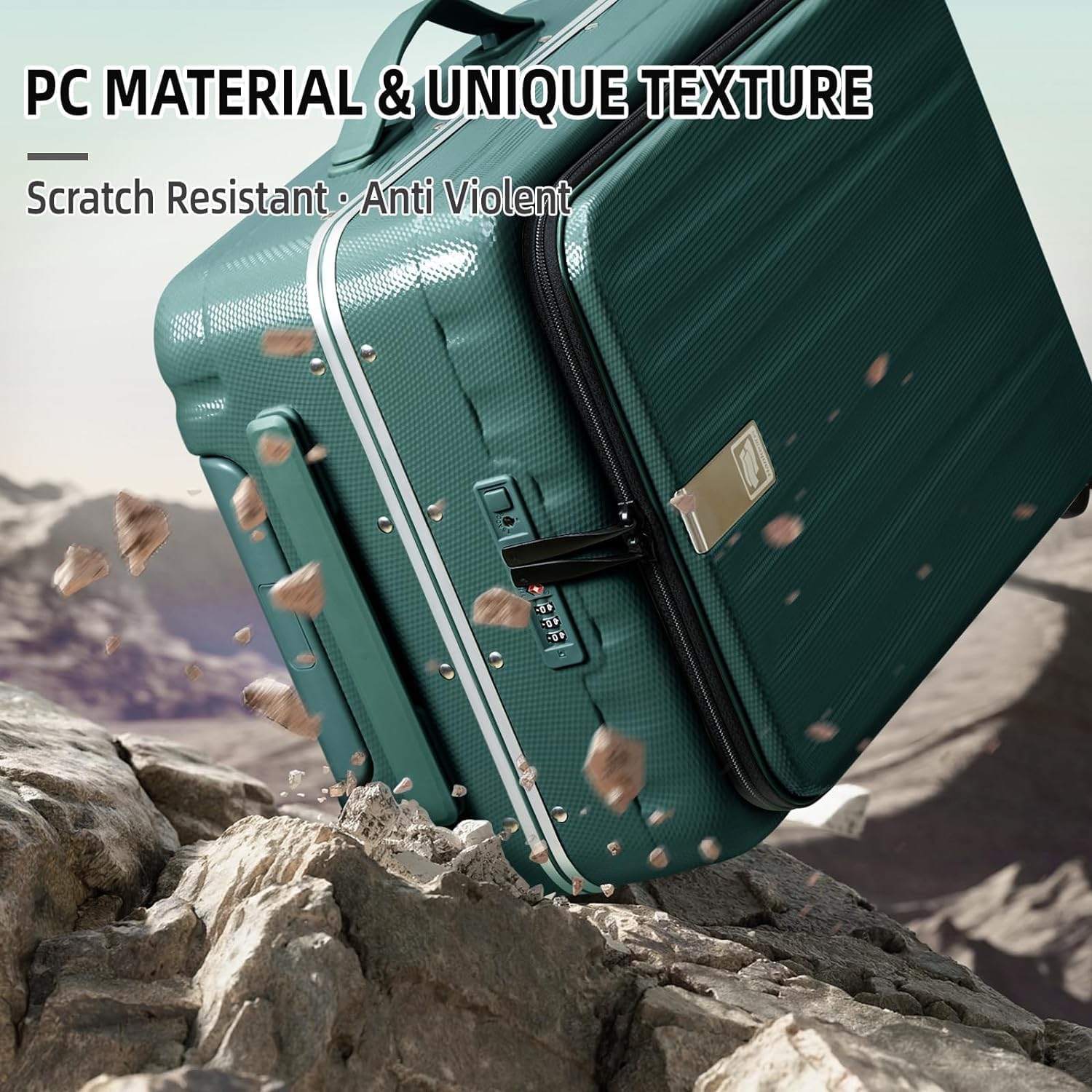 Hanke 20 Inch Carry On Luggage Aluminum Frame Front Opening Rolling Suitcase PC Hard Sided Luggage with Spinner Wheels Travel Luggage for Woman Men Gifts.(Dark Green)
