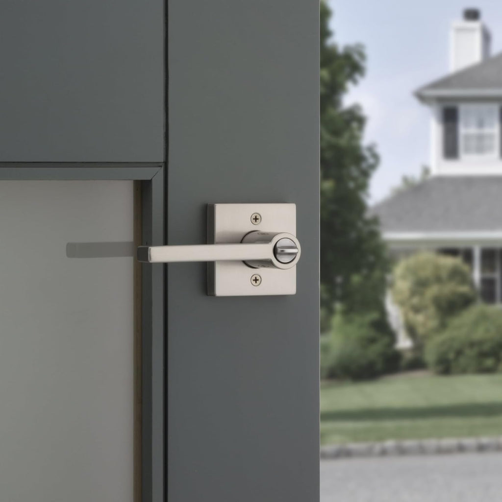 Kwikset Halifax Entry Door Handle with Lock and Key, Secure Keyed Reversible Lever Exterior, For Front Entrance and Bedrooms, Satin Nickel, 10 Pack, Pick Resistant SmartKey Rekey Security and Microban