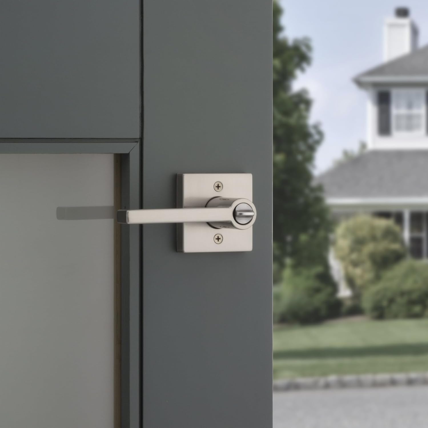 Kwikset Halifax Entry Door Handle with Lock and Key, Secure Keyed Reversible Lever Exterior, For Front Entrance and Bedrooms, Satin Nickel, 10 Pack, Pick Resistant SmartKey Rekey Security and Microban