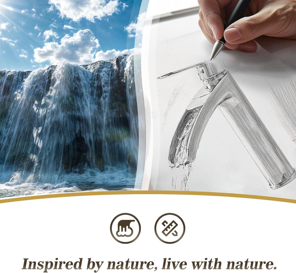 Phiestina Brushed Gold Tall Bathroom Vessel Sink Faucet 2 Pack, Single Hole Single Handle Waterfall Above Countertop Sink Bathroom Faucet, with Pop Up Drain,Water Supply Line, NS-SF01-V-BG-2pack