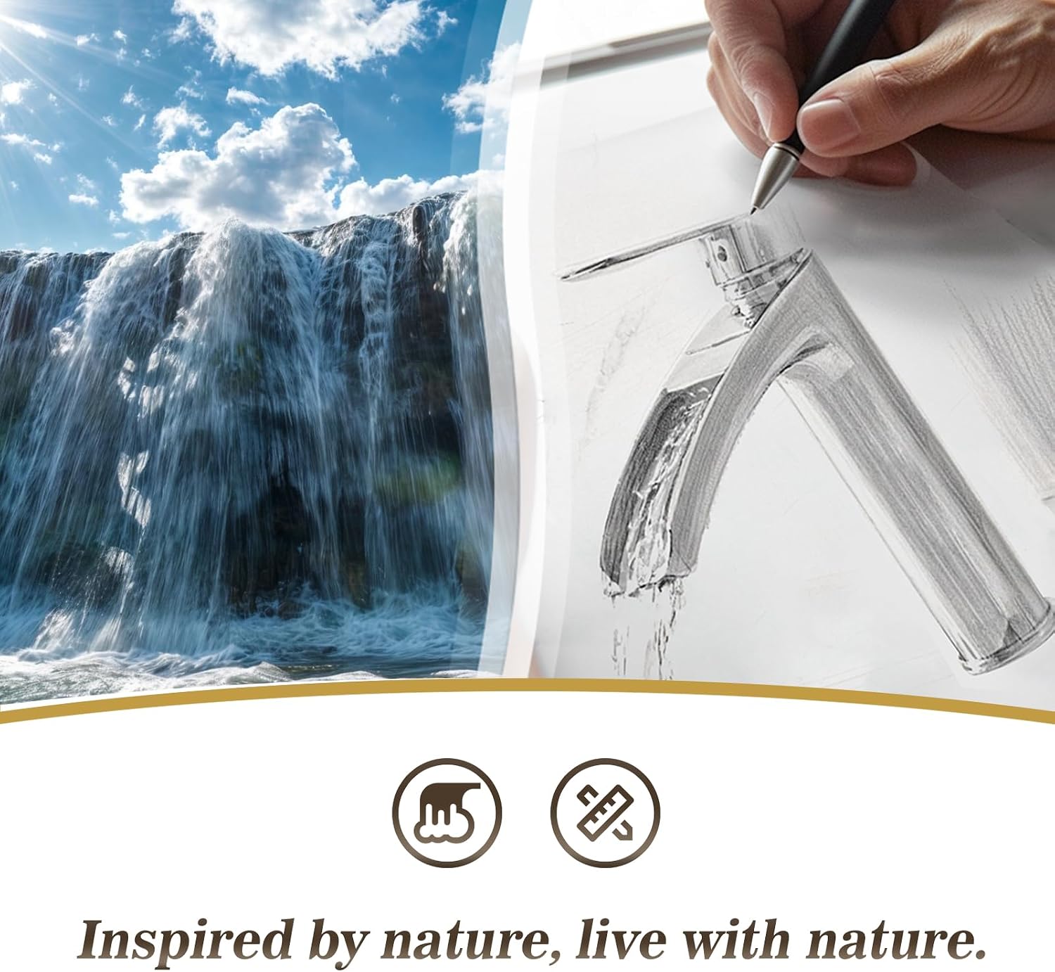Phiestina Brushed Gold Tall Bathroom Vessel Sink Faucet 2 Pack, Single Hole Single Handle Waterfall Above Countertop Sink Bathroom Faucet, with Pop Up Drain,Water Supply Line, NS-SF01-V-BG-2pack