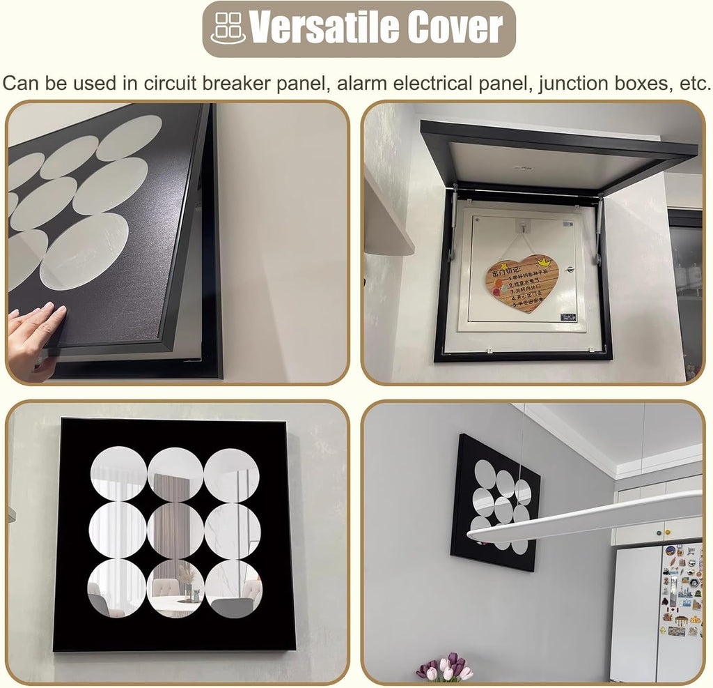Indoor Electrical Panel Cover Decorative Wall, Wall Mounted Breaker Box Cover with Mirror, Square Hide Distribution Cover for Consumer Unit Box(Black,50x50cm(19 3/4x19 3/4'))