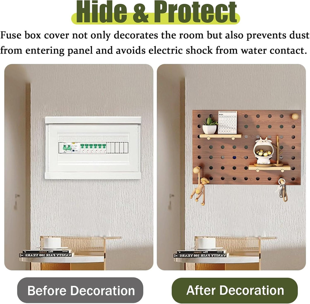 Electrical Panel Cover Pegboard Fuse Box Cover Cabinet Solid Wood, Creative Electric Meter Box Decorative Painting, Hidden Electrical Panel Cover(White,40 x 50 cm (15 3/4' x 19 3/4'))