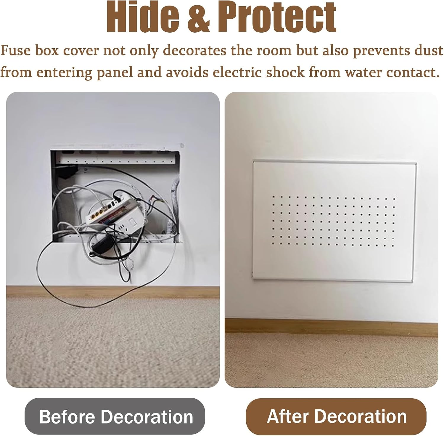 Electrical Panel Cover Sliding Power Distribution Box Protective Lid, Self Adhesive Electric Meter Box Wall Art, Breaker Box Cover Decorative for Home Office Hotel(White E,60 x 50 cm/23.6 x 19.7 in)