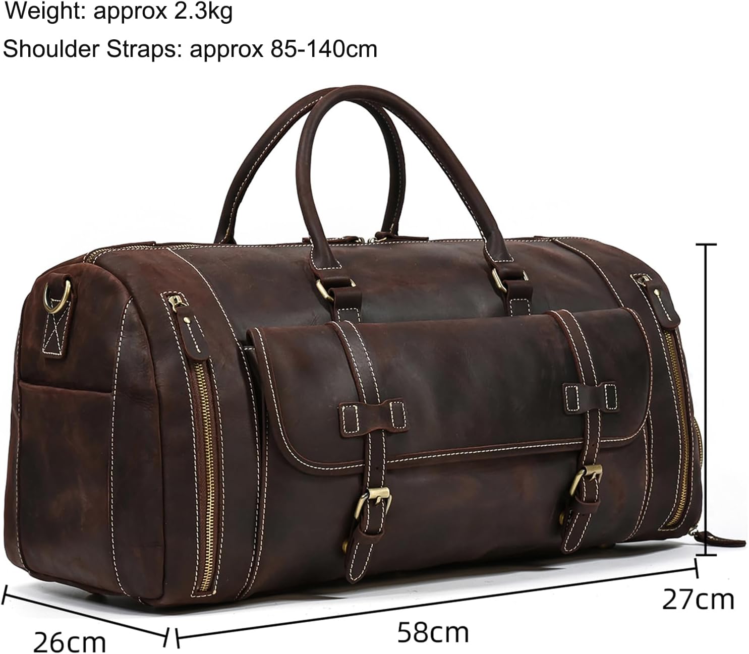 LUUFAN Full-grain Genuine Leather Travel Bag Large Capacity Duffel Luggage Bag with Shoe Compartment, Men Women Shoulder Handbag for Weekend Holiday Business Trip