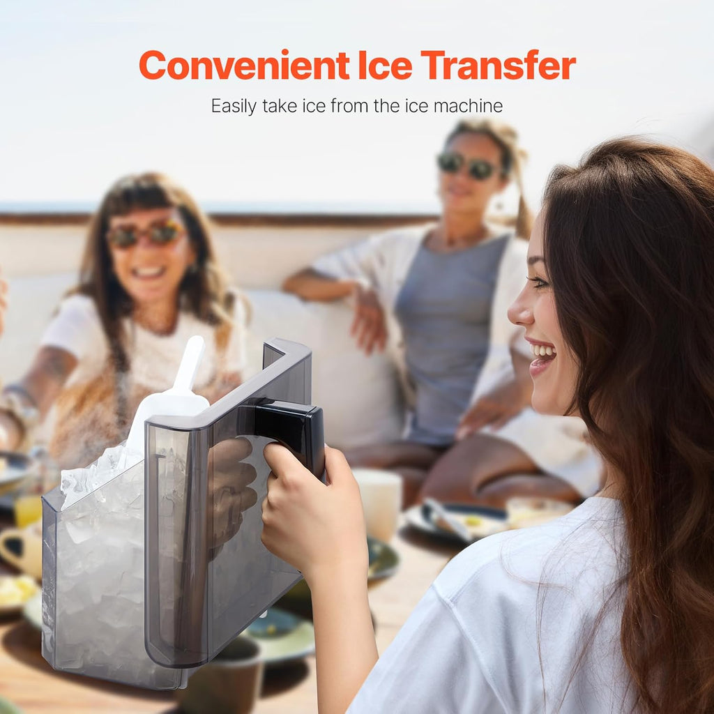VEVOR Countertop Ice Maker, 32 Cubes Ready in 15 Mins, 46lbs in 24Hrs, Self-Cleaning Portable Ice Maker with Convenient Ice Transfer, Ice Machine with 2 Sizes Ice Cube for Home Kitchen Office Party