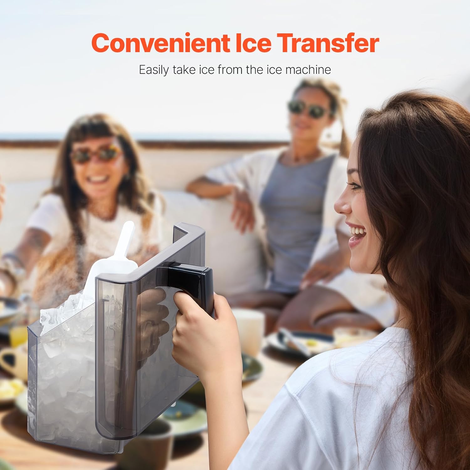 VEVOR Countertop Ice Maker, 32 Cubes Ready in 15 Mins, 46lbs in 24Hrs, Self-Cleaning Portable Ice Maker with Convenient Ice Transfer, Ice Machine with 2 Sizes Ice Cube for Home Kitchen Office Party