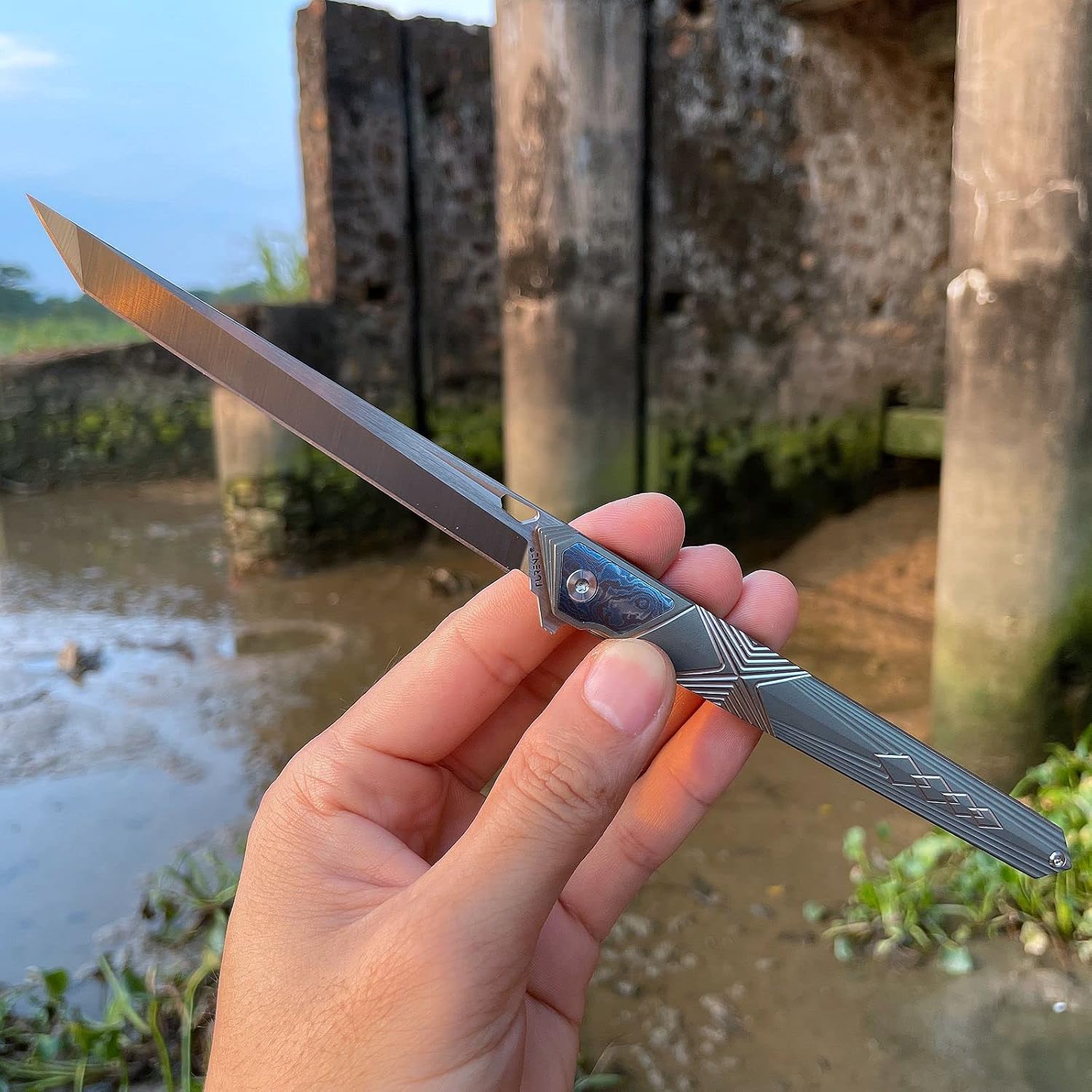 Gentleman's Front Flipper Folding Knife, M390 Steel Blade Pocket Knife with TC4 Titanium Handle, EDC Utility Knife for Men, Lightweight Pen Knife with Pocket Clip for Outdoor Camping Work