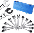 AUTOBABA 8-19mm Metric Open Flex-Head Ratcheting Wrench Set (12pcs/set), Quick Double Ended Open 72 Teeth Tubing Ratchet Kits With Box Packing