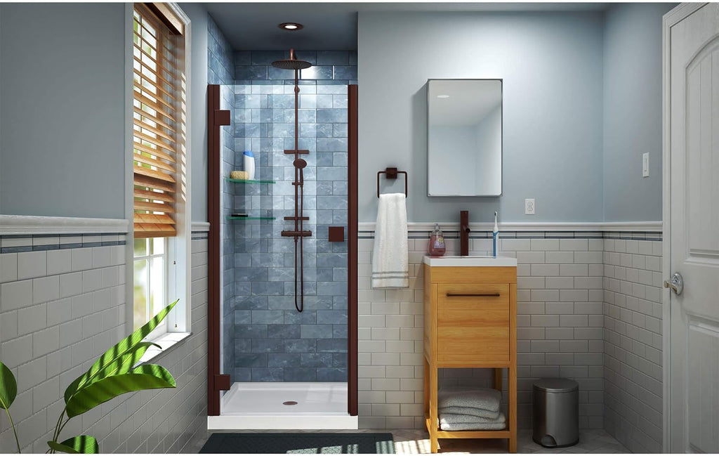 DreamLine Lumen 34-35 in. W by 72 in. H Semi-Frameless Hinged Shower Door in Brushed Nickel, SHDR-5334720-04
