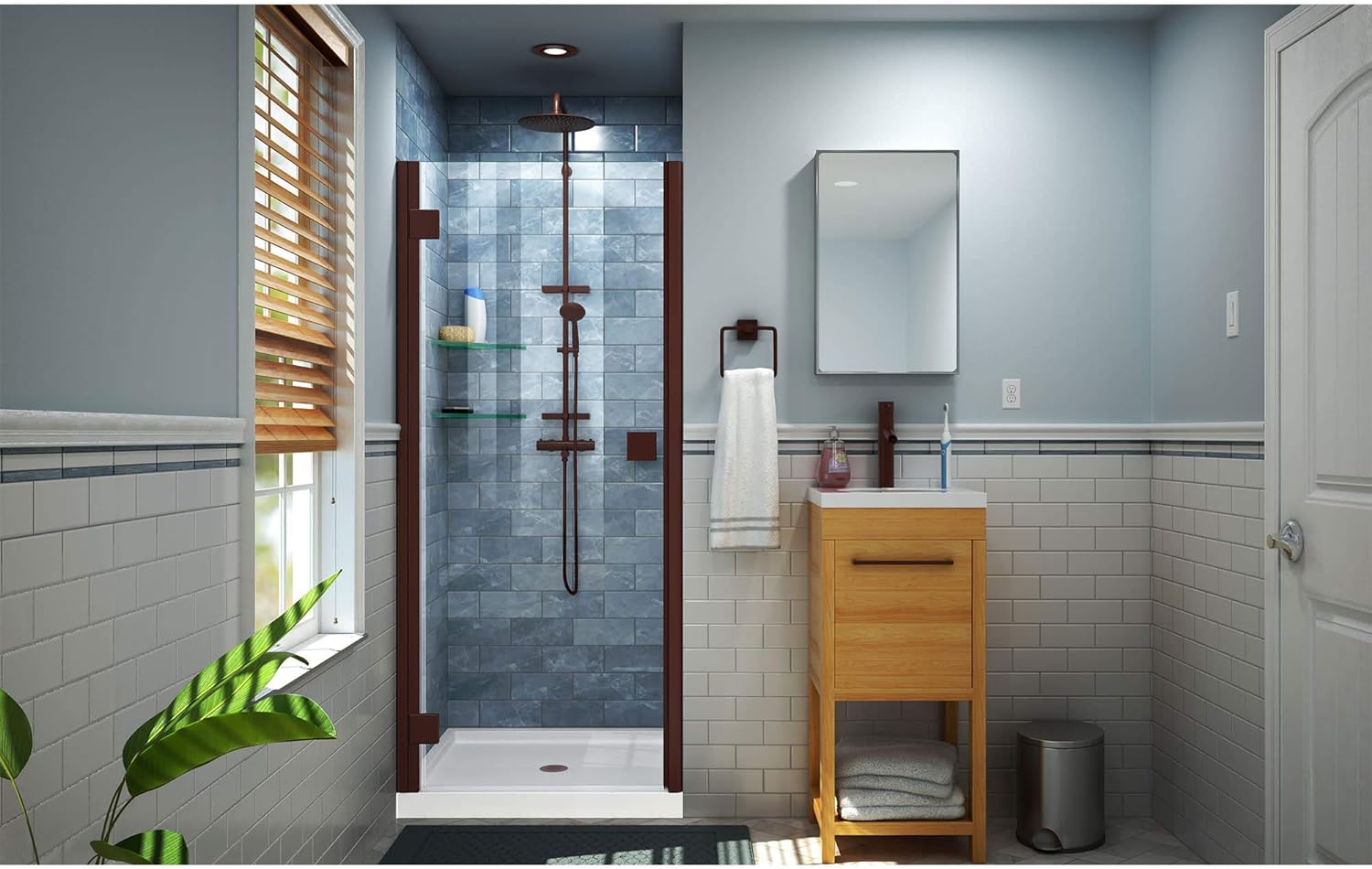 DreamLine Lumen 34-35 in. W by 72 in. H Semi-Frameless Hinged Shower Door in Brushed Nickel, SHDR-5334720-04