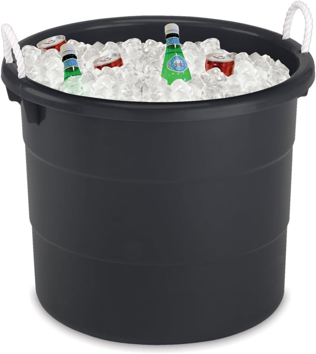 HOMZ 4-Pack Utility Tub, Large Plastic Storage Bucket with Rope Handles, 18 Gallon, Black - Portable Indoor and Outdoor Buckets for Kitchen, Laundry, Garden, Bathroom, and Garage Organization
