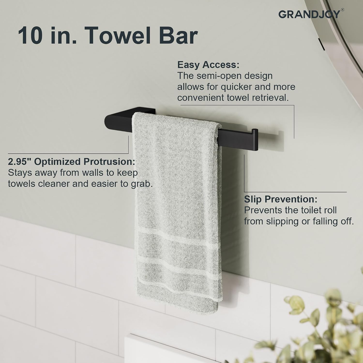 Bathroom Hardware Set 4 Piece Wall Mount Zinc Alloy with Towel Bar Toilet Paper Holder Hook Matte Black