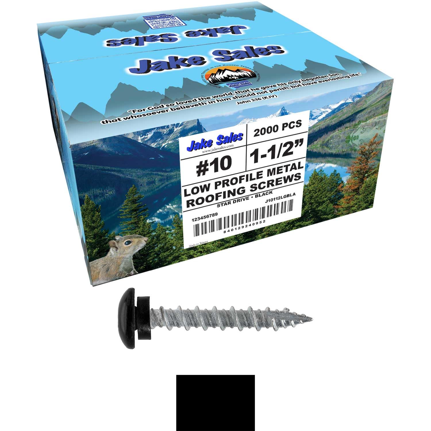 10 x 1-1/2' Black - Low Profile Star Head Roofing Screws - HI-LO Thread - Metal to Wood - T25 Torx Drive Head - EPDM Washer. 8 X 250 Bags - 2,000 Screws