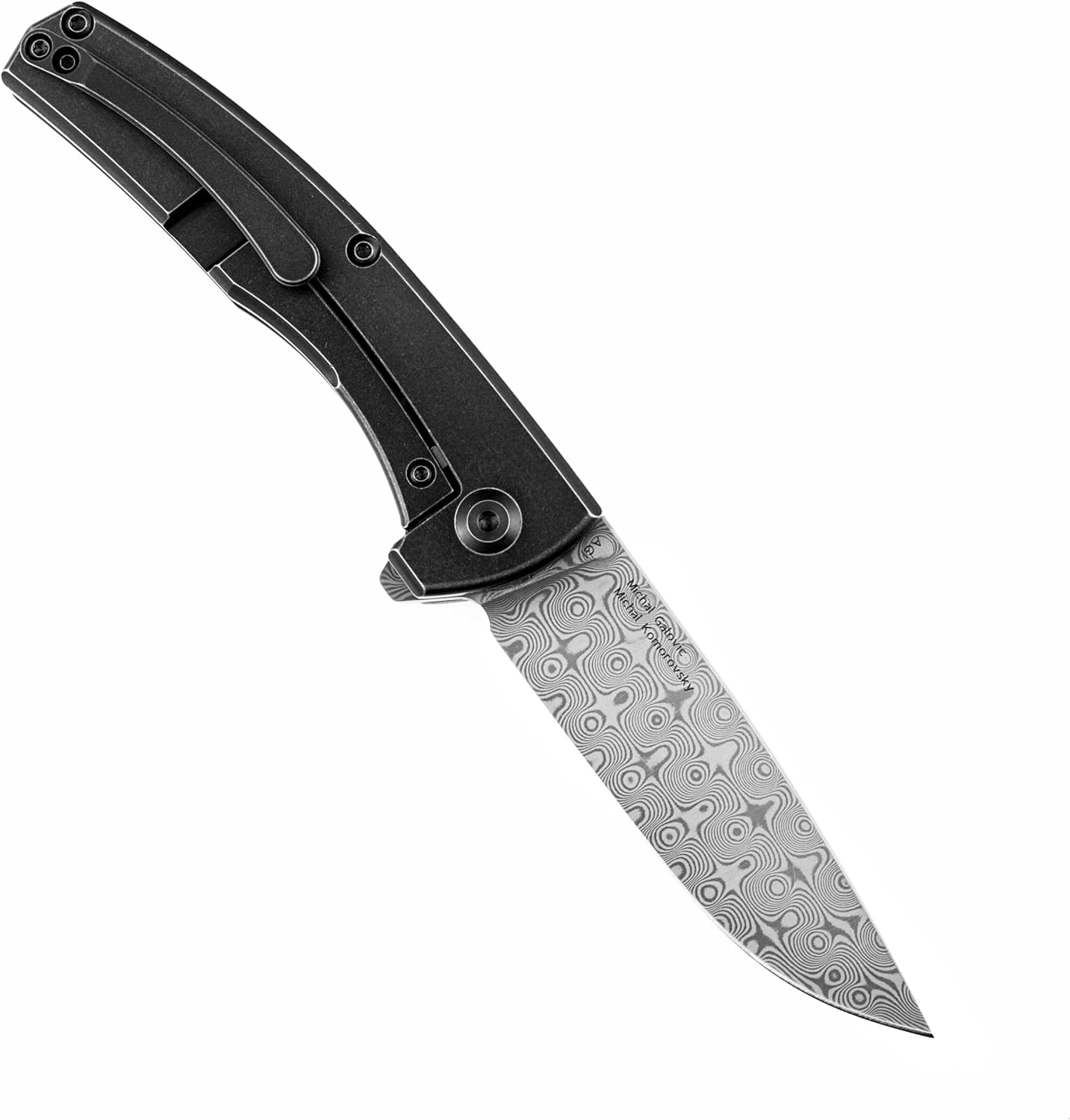 KANSEPT AGI Pocket Folding Knives EDC Camping 2.94'' Dmascus Material Pocket Folding Knife with Twill Carbon Fiber + Black Stonewashed Titanium Handle Everyday Carry K2037A2