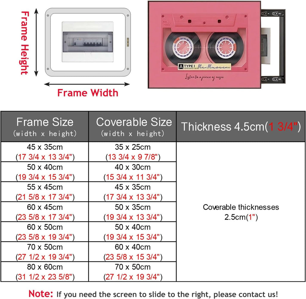 Electrical Panel Cover Electrical Panel Cover with Cassette Tape Pattern, Left-Side Sliding Breaker Box Cover, Vintage Electric Meter Box, Fuse Box Covers(Style B,60 x 45CM(23 5/8 x 17 3/4'))