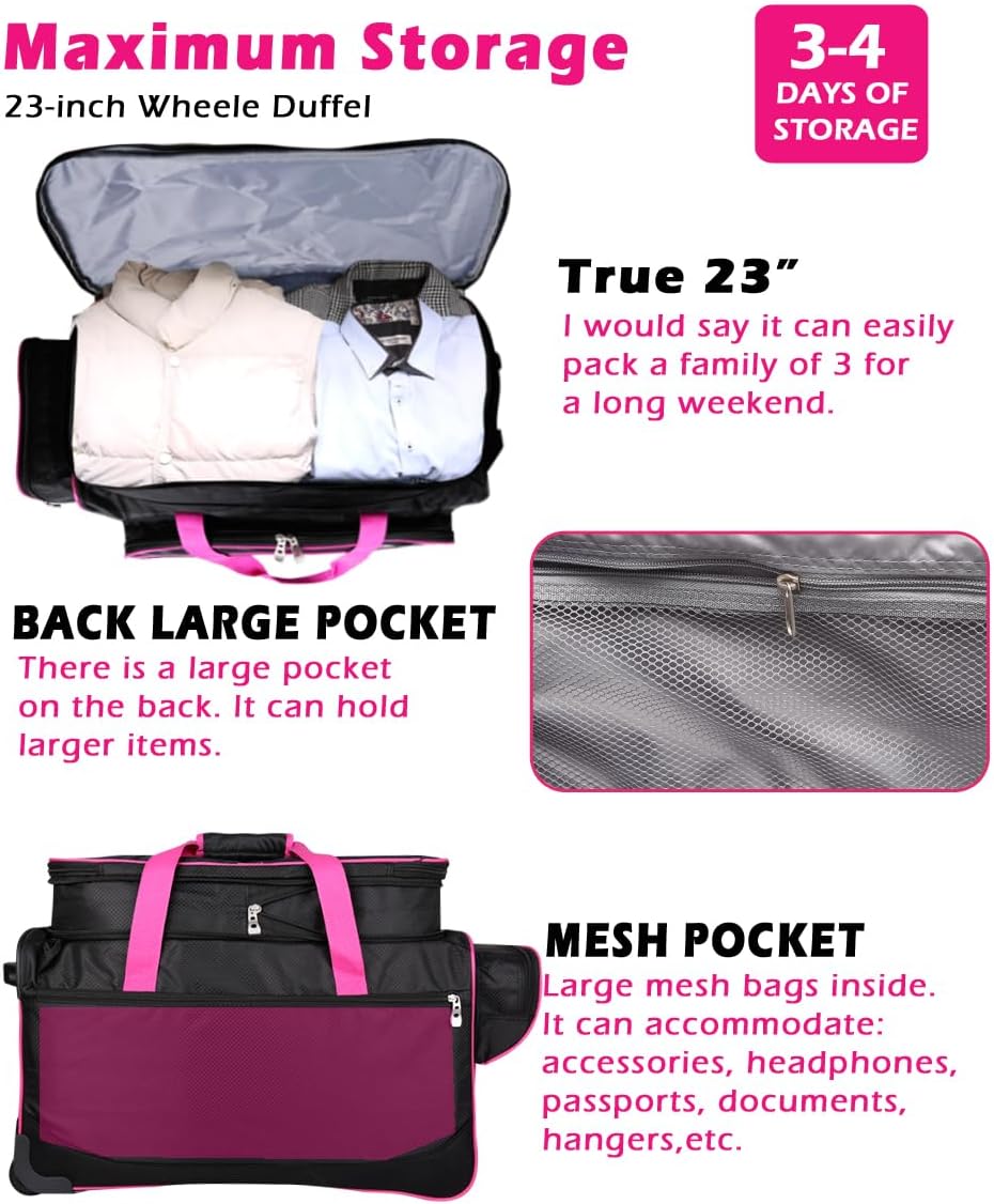 Dance Bag with Garment Rack,23inch Dance Competition Garment Bags with Clothes Rack,Suitcase,Rolling Duffle for Travel, Wheeled Drop-Bottom Upright Luggage Closet Suitcase(Expand-Purple