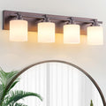 Modern Bathroom Light Fixtures Over Mirror, Vanity Lights for Bathroom Wall Sconces with Milky White Glass Shades, E26 Socket (Bulbs Not Included), 4 Light, Oil Rubbed Bronze