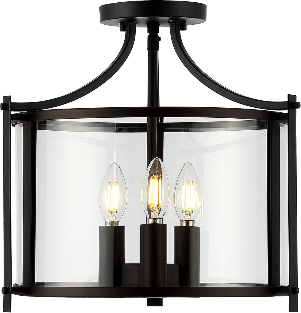 SAFAVIEH Lighting Collection Grenten Oil Rubbed Bronze 3-Light Kitchen Bathroom Dining Bedroom Foyer Hallway Flush Mount (LED Bulbs Included)