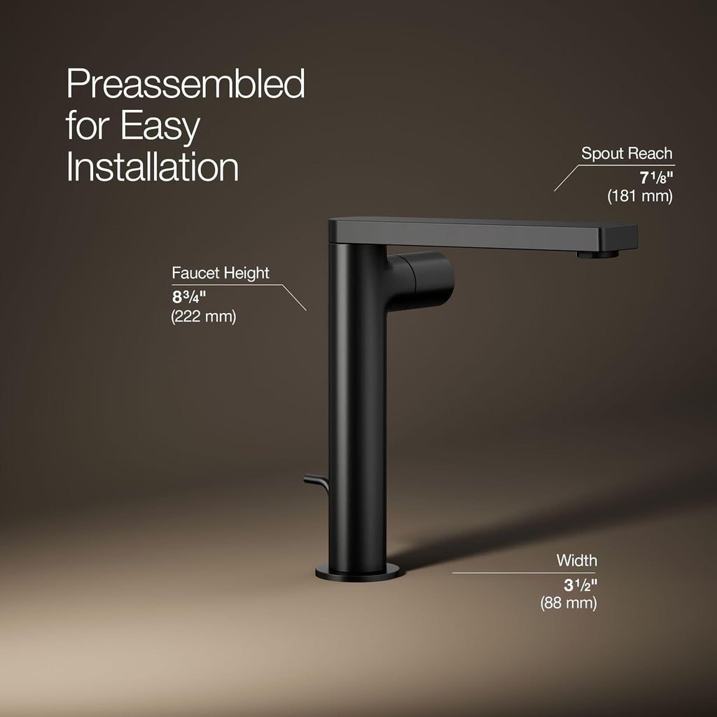 Kohler 73159-7-BL Composed® Tall Single-Handle Bathroom Sink Faucet with Cylindrical Handle, 1.2 gpm, Matte Black