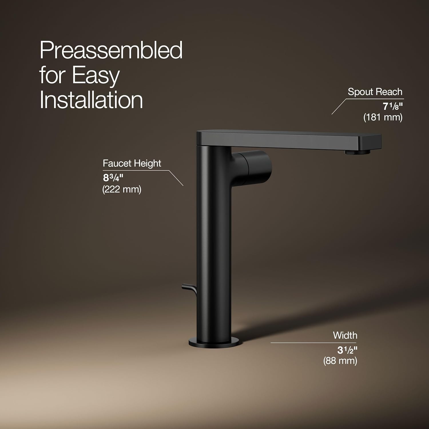 Kohler 73159-7-BL Composed® Tall Single-Handle Bathroom Sink Faucet with Cylindrical Handle, 1.2 gpm, Matte Black