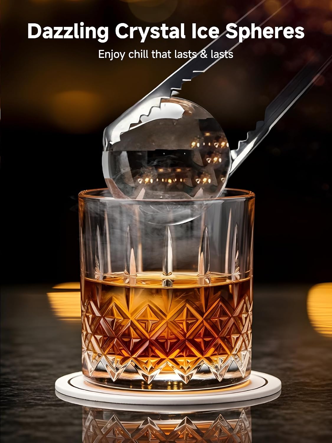 2' Clear Ice Ball Maker with ClearCore Technology, 150 pcs/Day, 4 pcs in 38 Mins, Sphere Ice Maker with Enhanced Insulation, Self-Cleaning, Automatic Water Supply for Whiskey & Bourbon