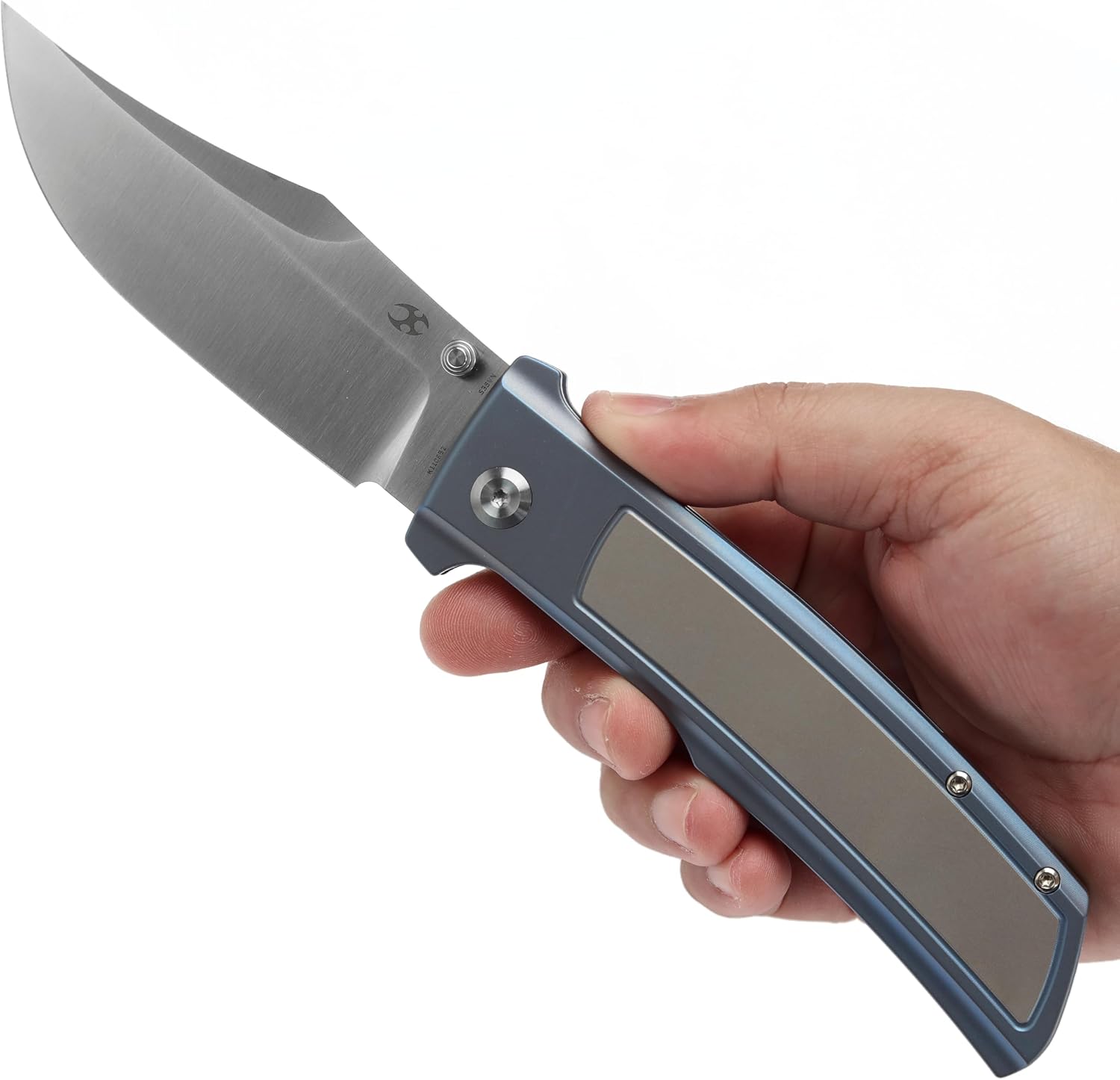 KANSEPT Bison Pocket Folding Knife, 4.25'' Satin CPM S35VN Steel Sharp Blade, Blue Durable Two-Tone Titanium Handle, Frame Lock and Thumb Stud for Edc, Camping Hiking Knives K1108B2