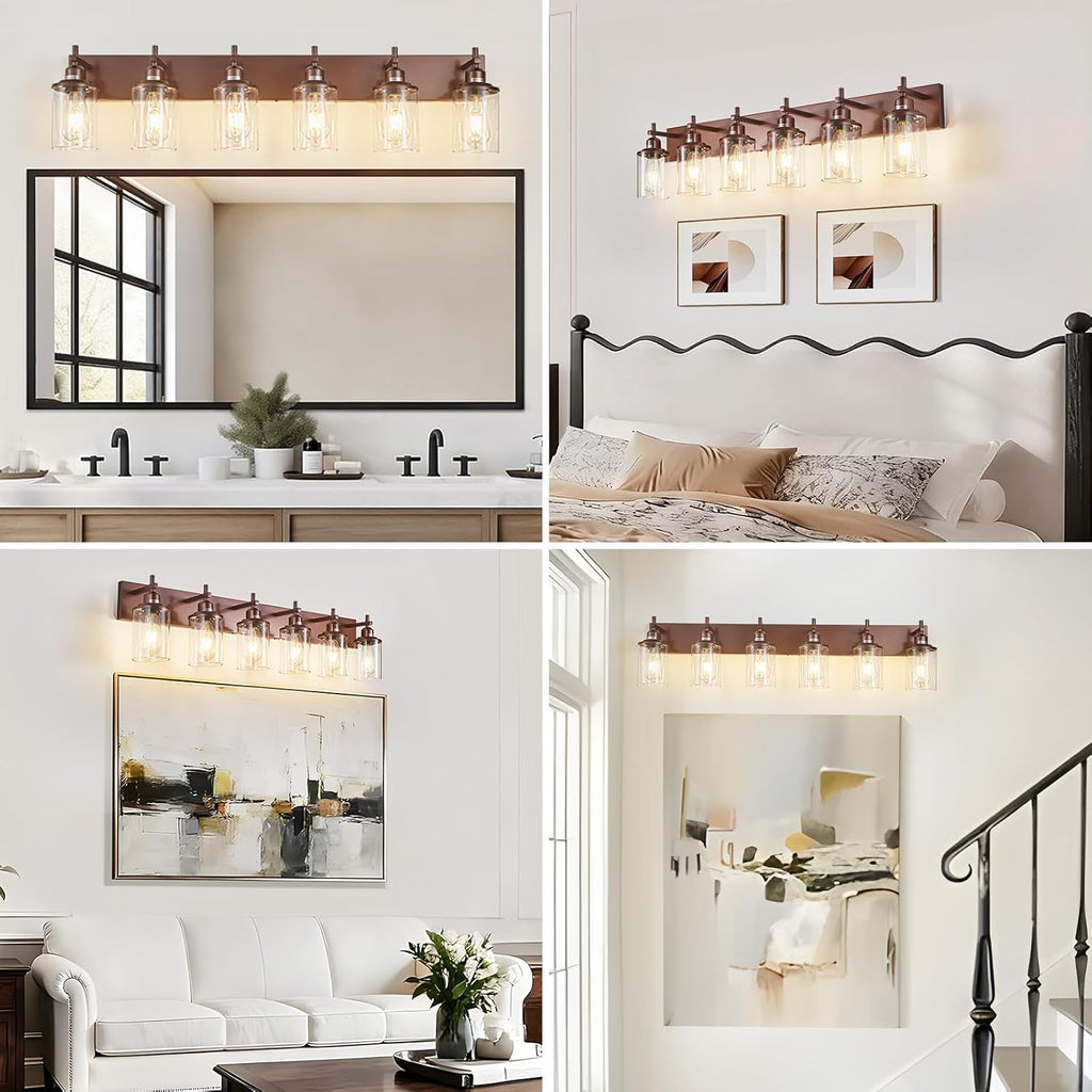 Lanhall 6-Light Bronze Bathroom Light Fixtures Over Mirror,Modern Bathroom Vanity Light with Clear Glass Shade, Wall Sconce for Bathroom Hallway Cabinet Bedroom Kitchen Living Room Foyer E26 Base