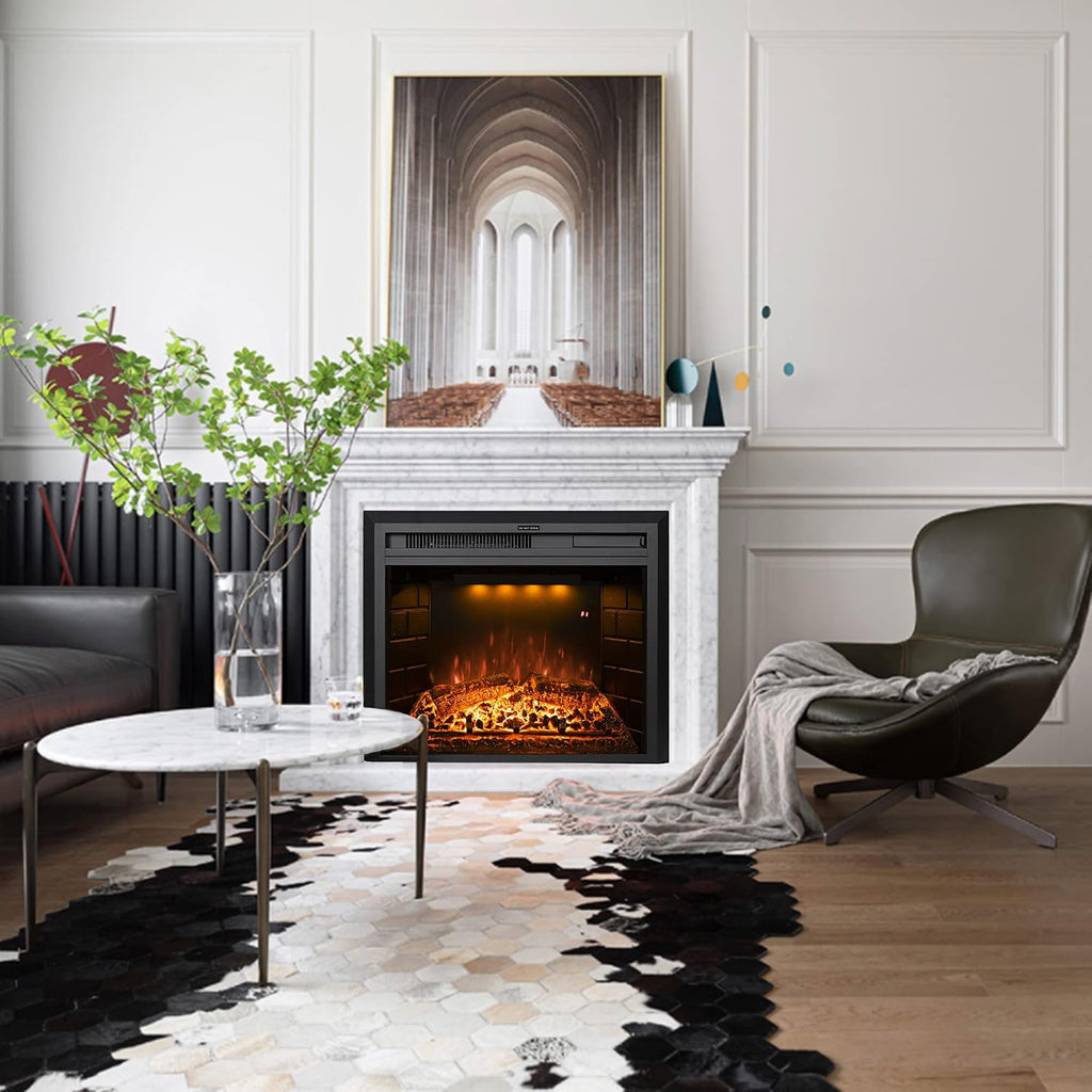Electric Fireplace Insert 22' Wide, Wall Fireplace Electric with Remote Control, Realistic Log and Crackling Sound, Overheating Protection and Timer, 750/1500W Black