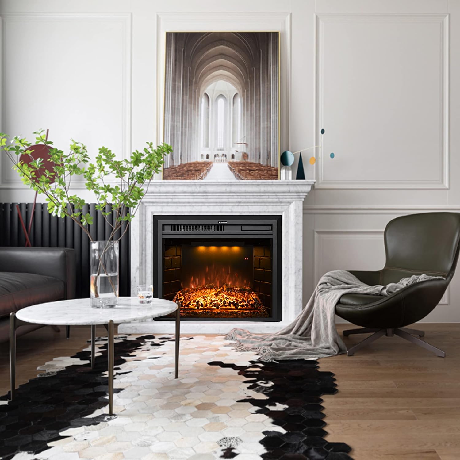 Electric Fireplace Insert 22' Wide, Wall Fireplace Electric with Remote Control, Realistic Log and Crackling Sound, Overheating Protection and Timer, 750/1500W Black