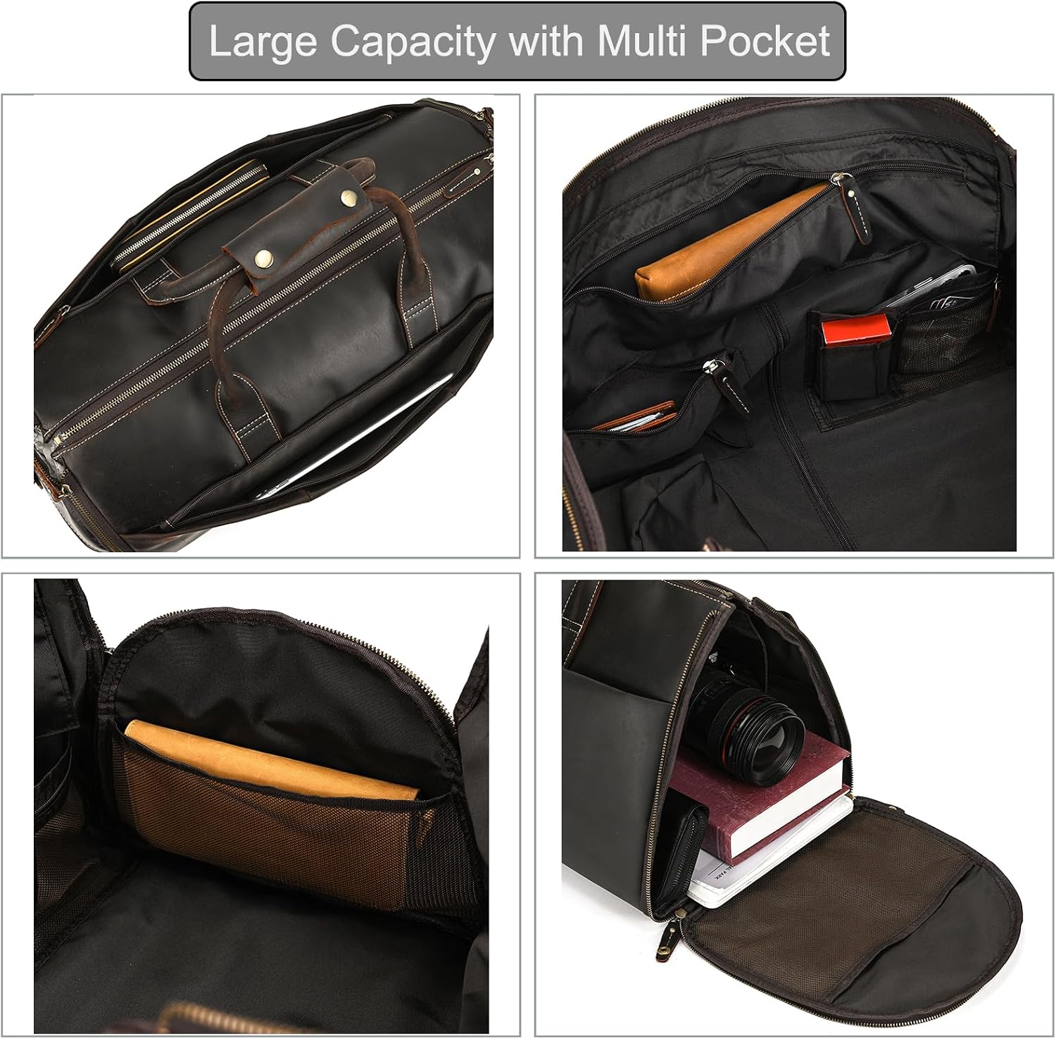 LUUFAN Full-grain Leather Garment Bag Large Capacity Travel Bag Business Suit Carrier Bag with Shoe Compartment, Overnight Gym Sports Duffel Bags for Men Women, Dark Brown