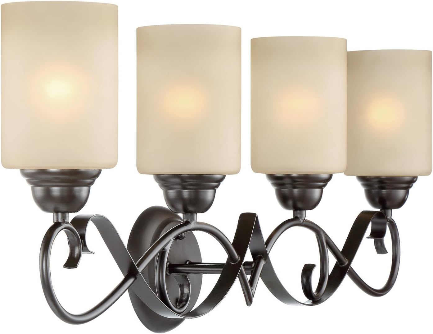 Kira Home Villa 31' Traditional 4-Light Bathroom Vanity Light with Scrollwork Design and Frosted Amber Glass Shades, Oil Rubbed Bronze Finish