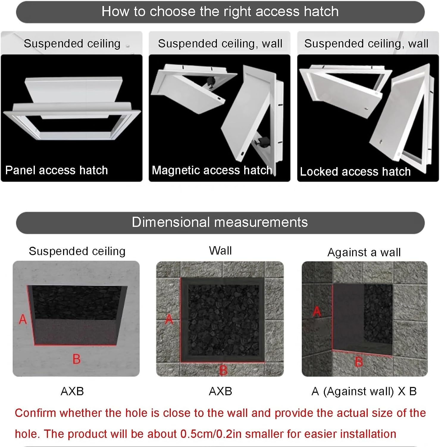 Aluminum Alloy Acces-s Cover Panel, Universal Flush Mount Service Hatch Door with Screws, Wall Inspection Hole Cover Plate for Plumbing & Electrical Cables(Black,15x15cm(5.9x5.9in))