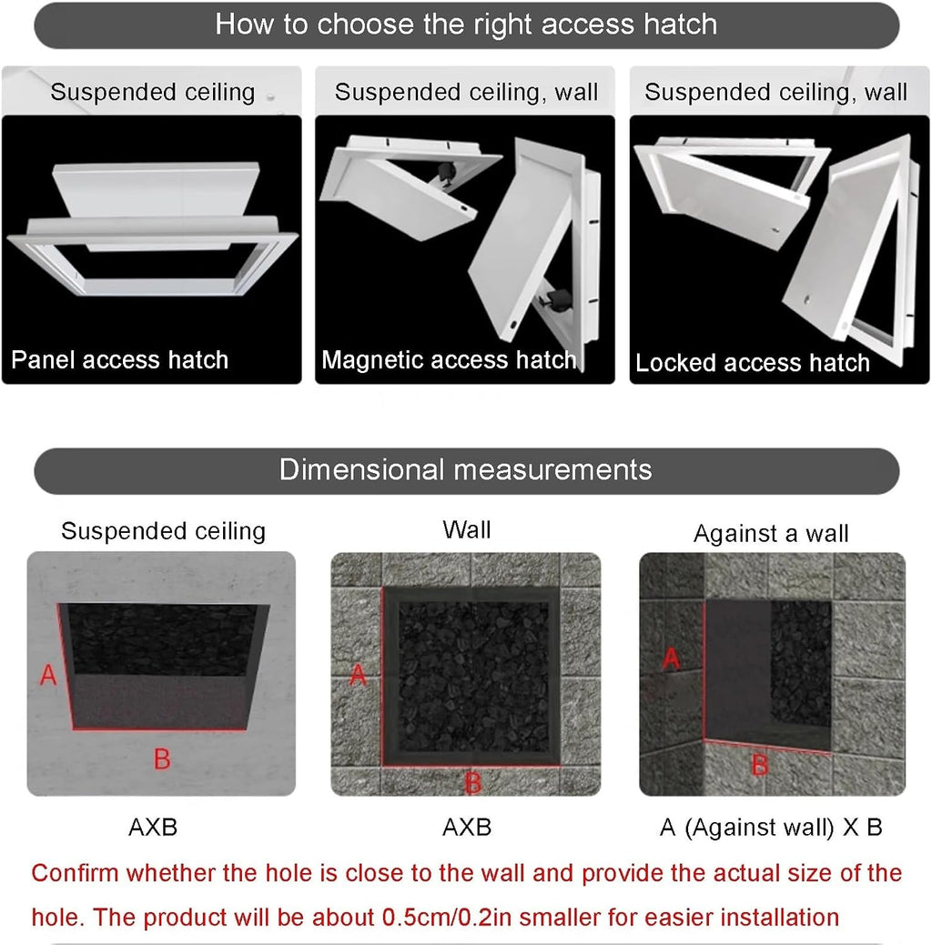 Aluminum Alloy Acces-s Cover Panel, Universal Flush Mount Service Hatch Door with Screws, Wall Inspection Hole Cover Plate for Plumbing & Electrical Cables(Black,20x20cm(7.9x7.9in))