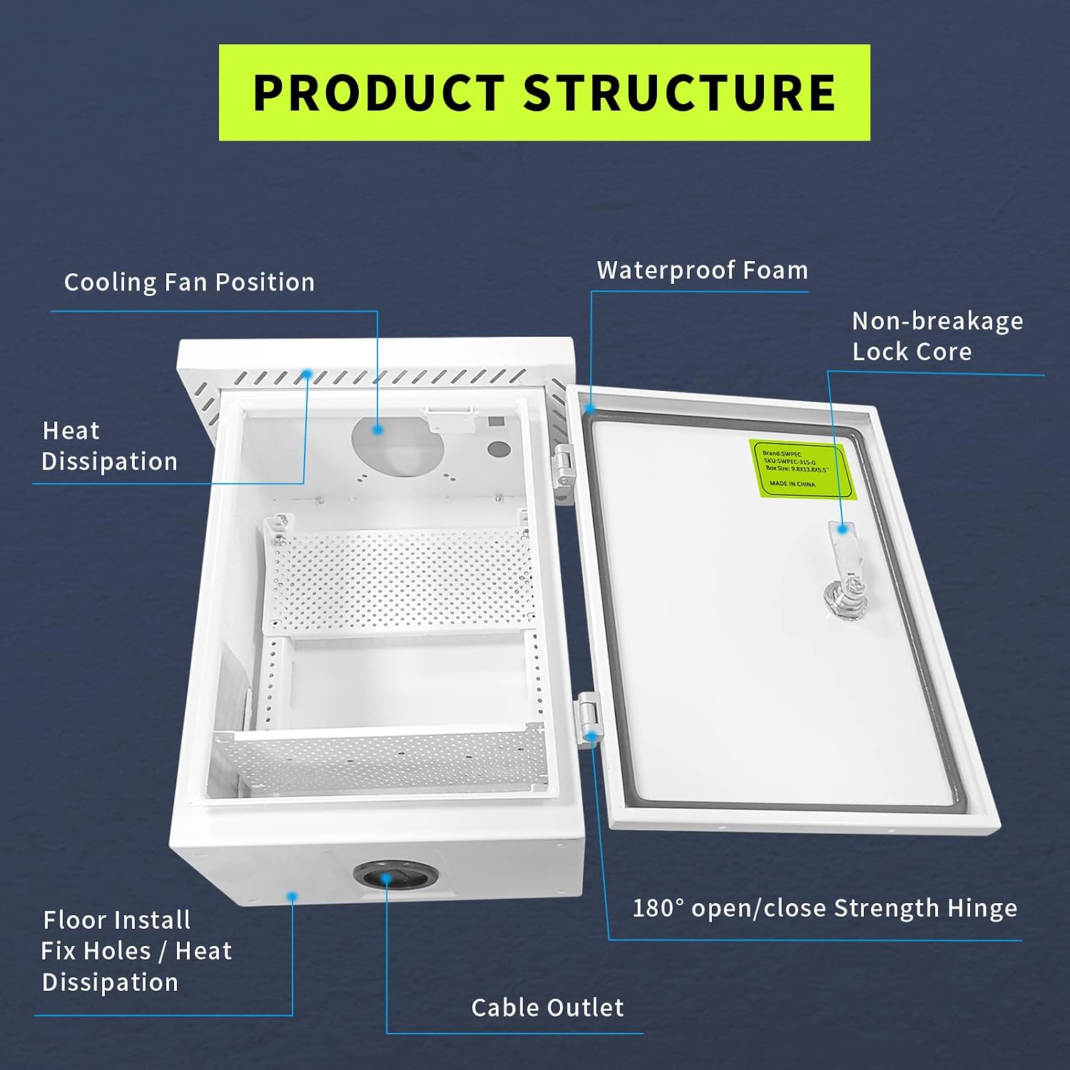 Metal Outdoor Enclosure with Rain Hood Electrical Box Weatherproof WiFi/Network Enclosure Breaker Box with Fan-Vent Design Cable Project Cabinet with Mounting Track Hole in Back 12X16X10
