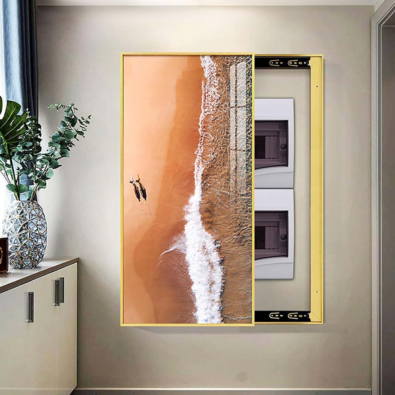 Decorative Fuse Box Covers, Wall Mounted Electrical Panel Cover, Electric Meter Box Decorative Painting, for Home, Living Room Office Art Picture(Black 2,40 * 60cm/16 * 24in)