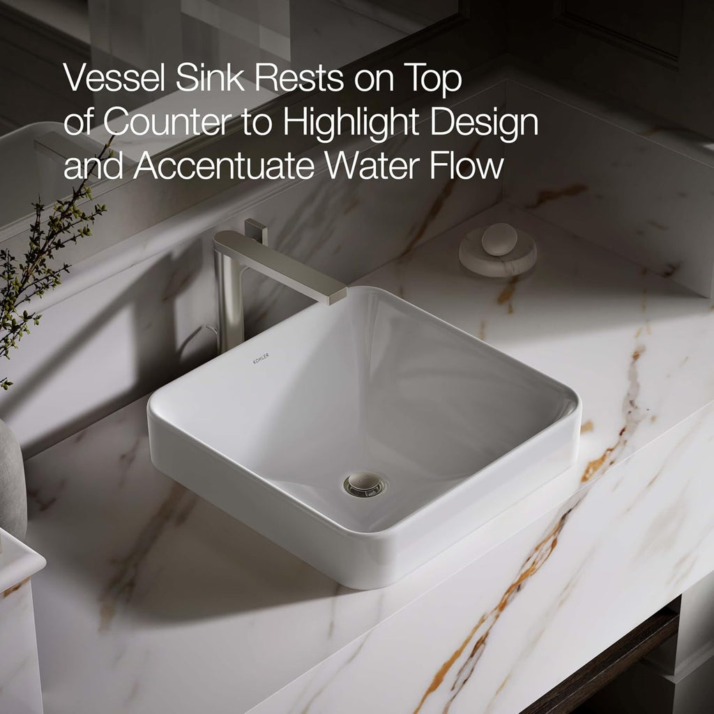 KOHLER 2661-0 Vox Square Vessel Bathroom Sink, Vitreous China, 16-1/4' W X 16-1/4' L, White