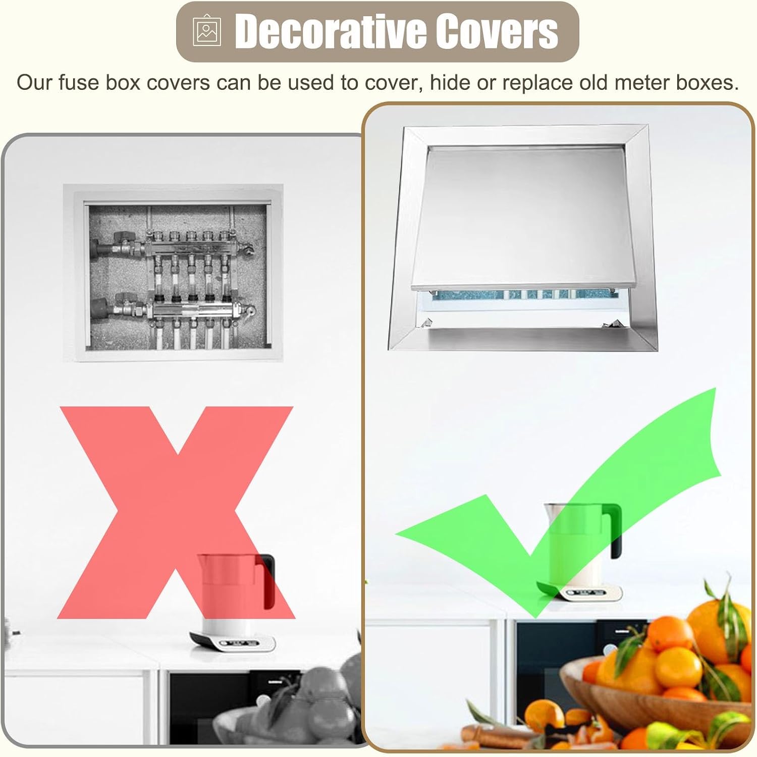 Steels Fuse Box Cover with Hidden Switch, Squar Decorative Electric Breaker Box Cover for Hide Wall, Inside Water Meter Box Cover for Replacement(50.5cm (19 7/8'))