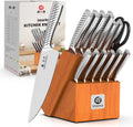 imarku 14-Piece Knife Set with Block, One Set for Meat, Fish, Veggies & Bread, Glides Through Every Cut, High Carbon Stainless Steel with Built-in Sharpener, Dishwasher Safe,Ergonomic Non-Slip Handle