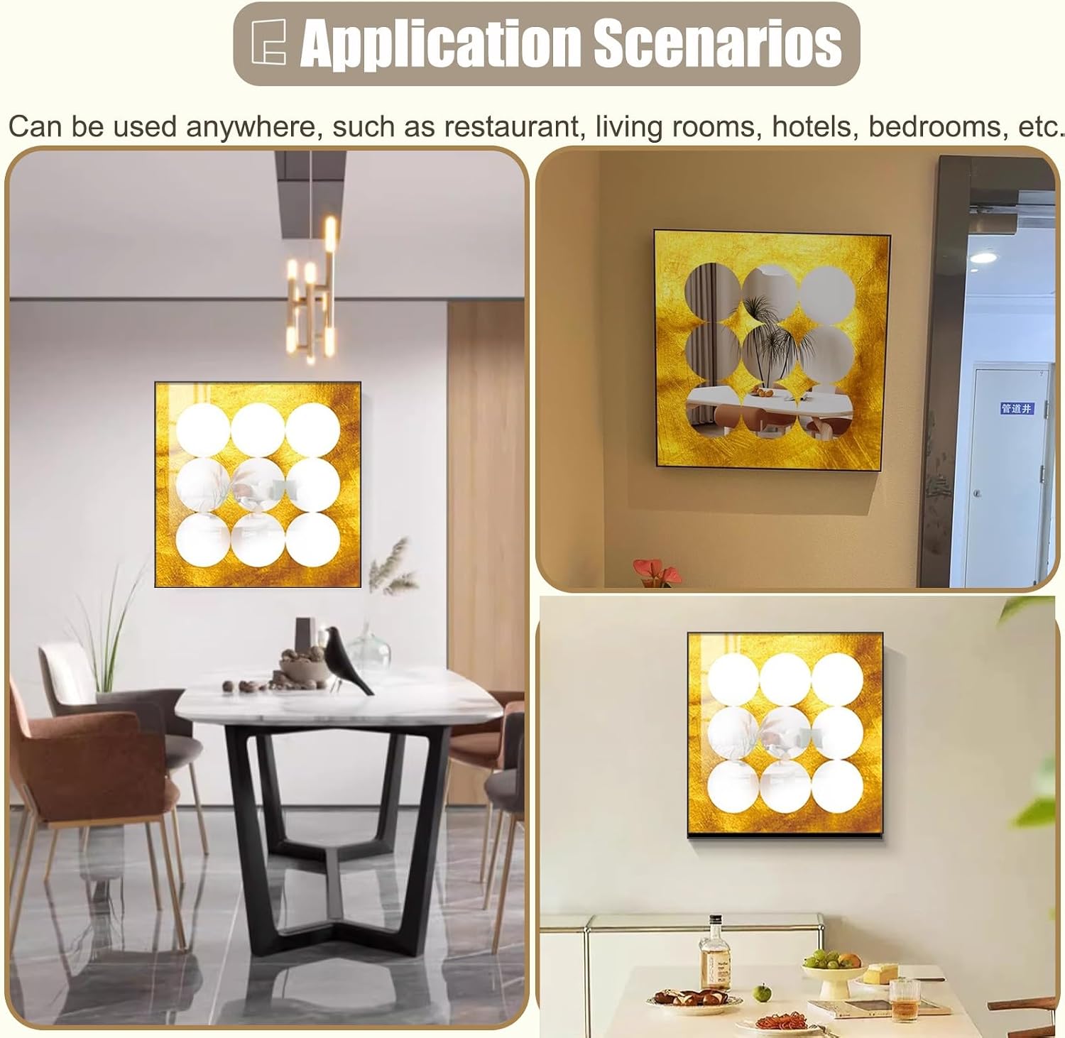 Square Breaker Box Cover with Flip-Top Lid, Decorative Wall Fuse Box Cover for Replacement, Gold Plastic Meter Box Cover with Mirror & Traceless Nails(50x50cm(19 3/4x19 3/4'))