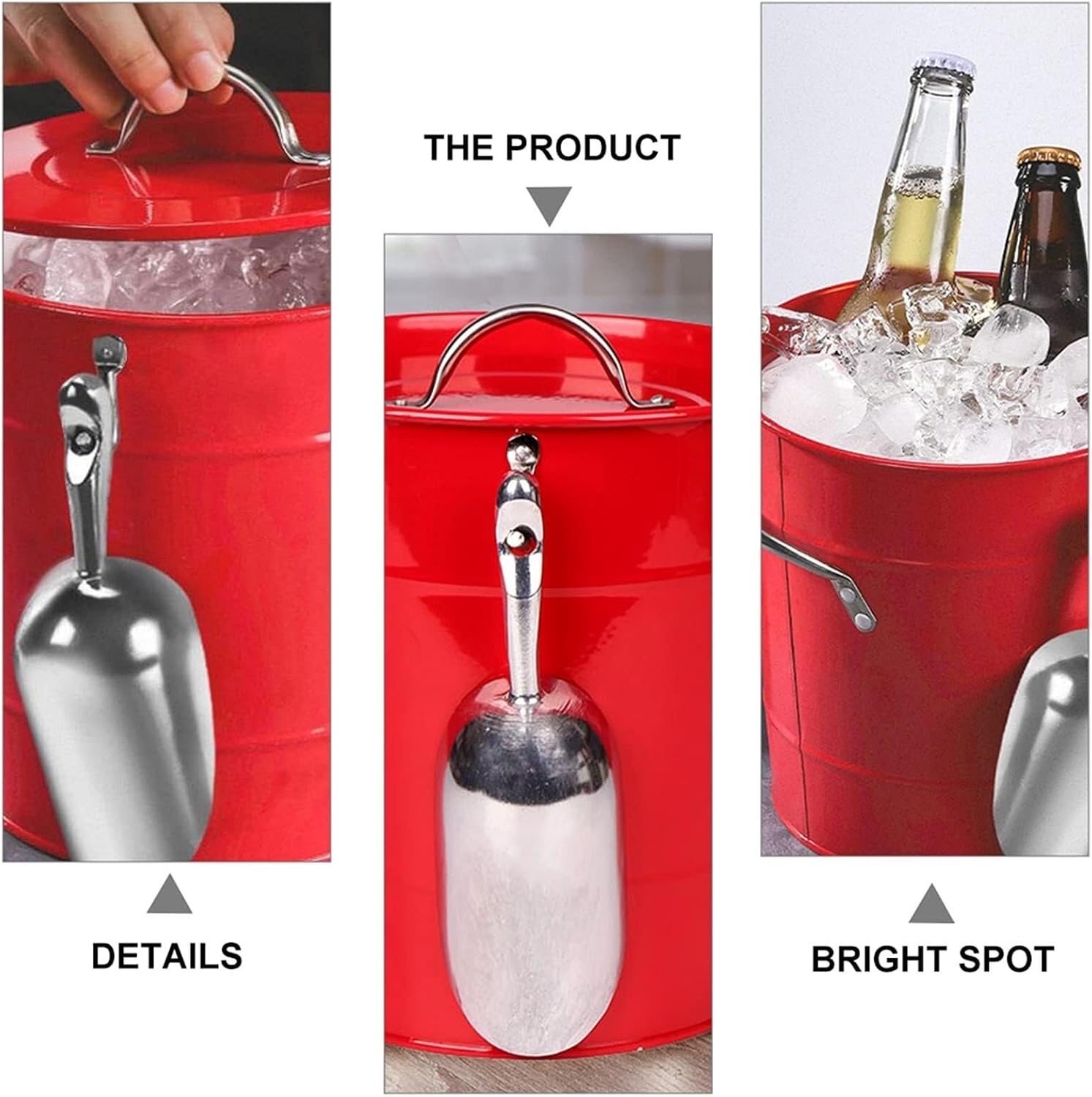 Ice Bucket with Lid and Ice Tongs,3.5L Metal Double Wal Ice Bucket with Lid and Scoop,Ice Buckets for Parties,Ice Bucket for Cocktail Bar,Metal Drink Cooler