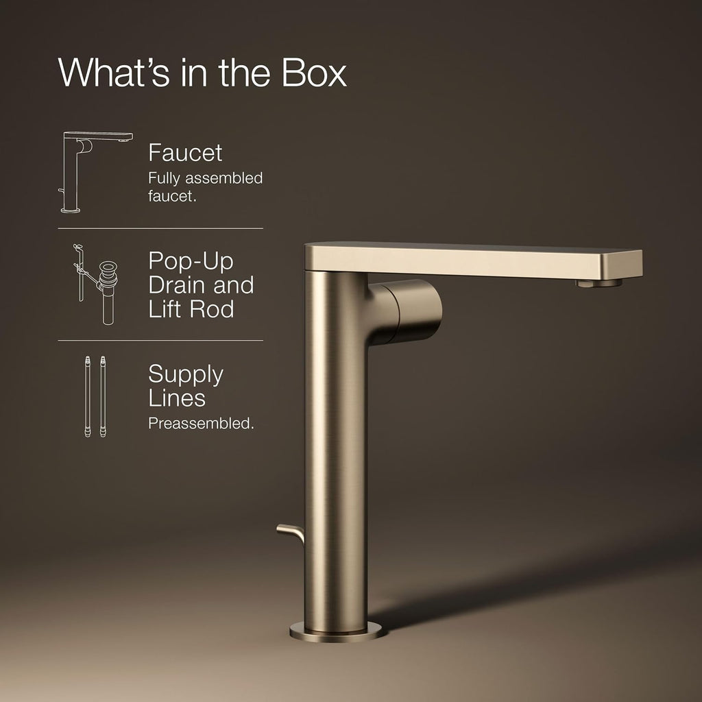 Kohler 73159-7-BV Composed® Tall Single-Handle Bathroom Sink Faucet with Cylindrical Handle, 1.2 gpm, Vibrant Brushed Bronze