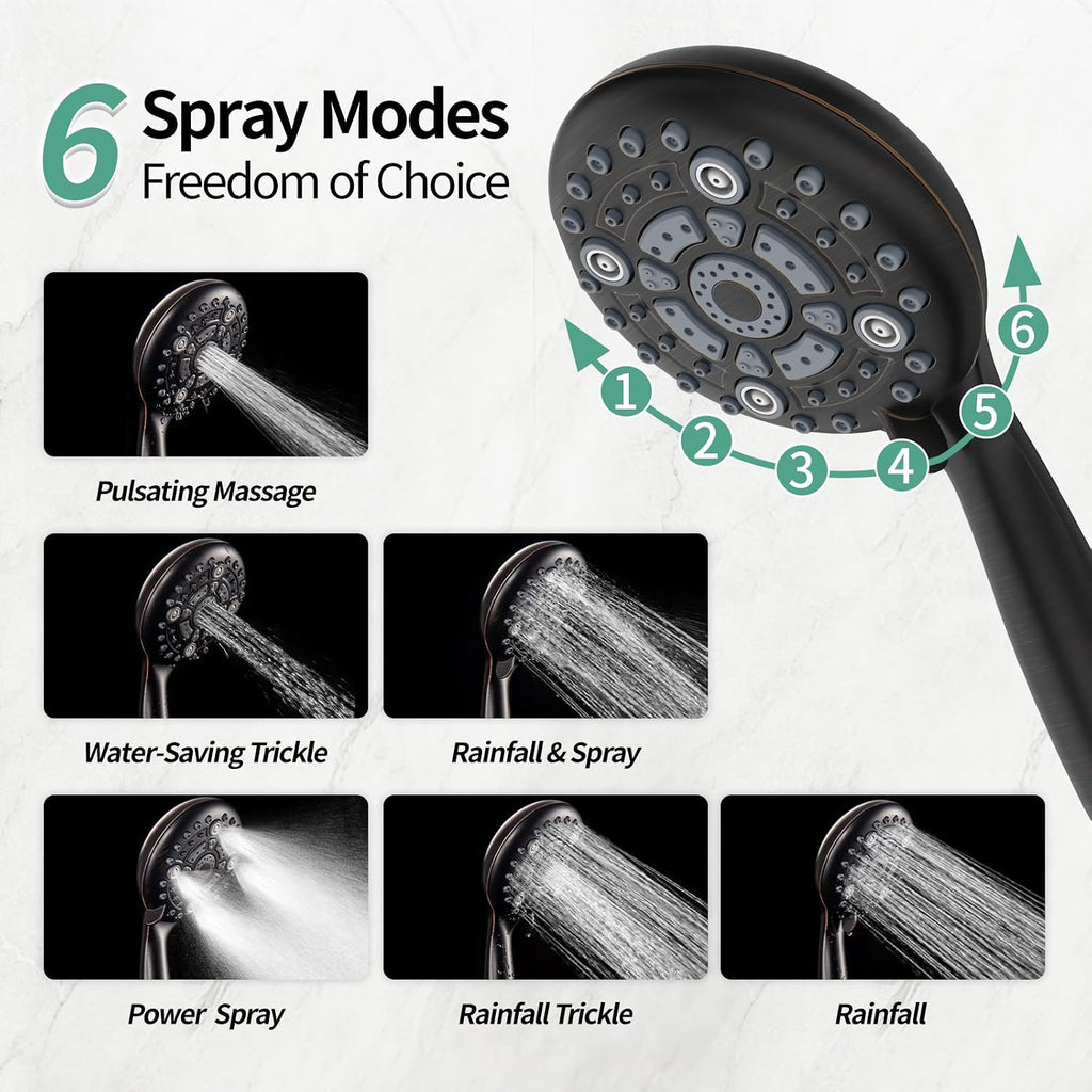 SR SUN RISE 12 Inch Oil Rubbed Bronze Shower System, Wall-Mount Adjustable 16-Inch Slide Bar with 6-Function Hand Shower Faucet Included Valve and Trim Kit