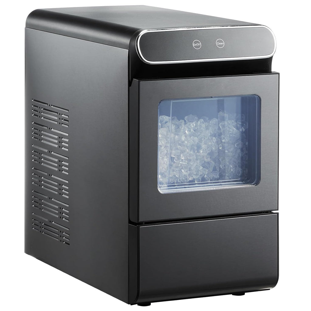 VEVOR Nugget Ice Maker, 37lbs/24H, with Self Cleaning, with Ice Scoop and Basket, Stainless Steel Ice Machine with Convenient Ice Transfer for Home Kitchen Office Black