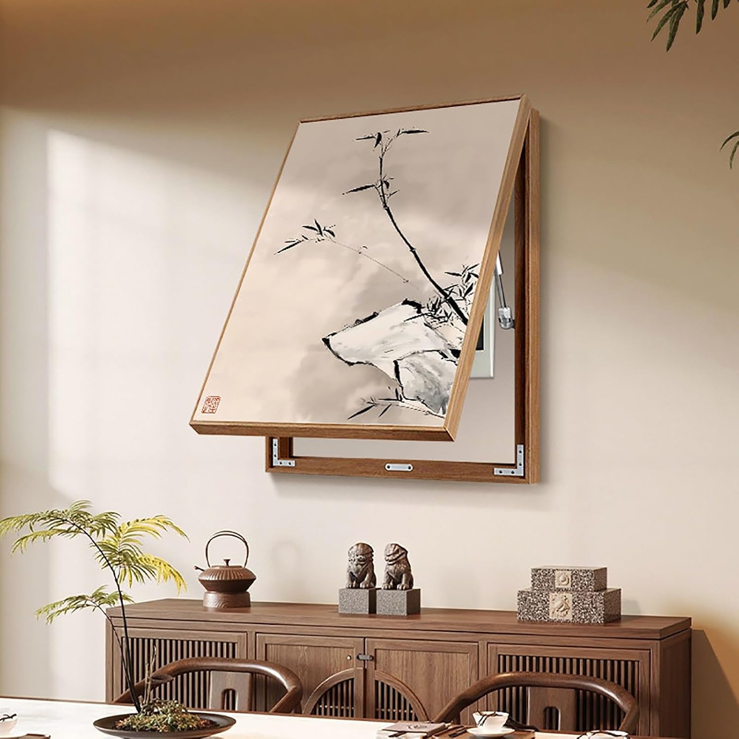 Decorative Fuse Box Cover, Wall Mounted Electrical Panel Cover, Hide Paintings Wall Art with Frame, Oriental Elegance Style, Easy Installation(Brown 13,45 * 55cm/17.7 * 21.6in)