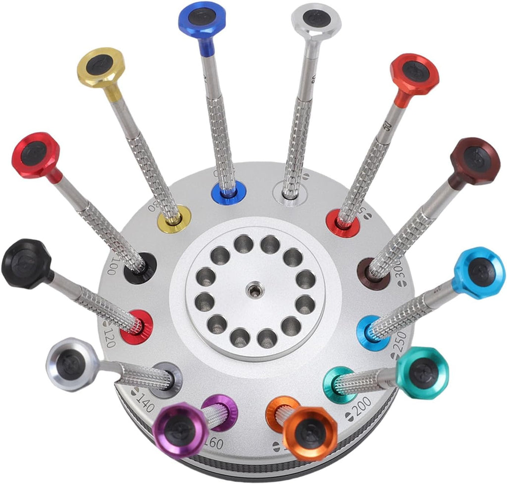 12PCS Watchmakers Screw Driver Set with on Rotating Stand & Stainless Steel Flat PH Head, Accurate Suitable for Watch Repair Eyewear Jewelry