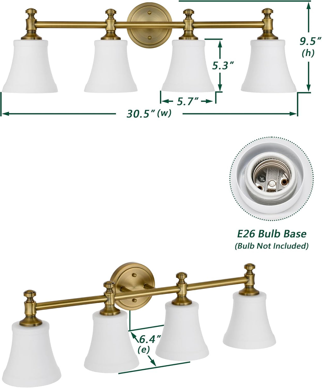 Champagne Bronze Bathroom Vanity Light Fixtures, Traditional Gold 4 Lights Wall Sconce Lighting with Large Opal Glass Shade, Porch Wall Mount Light Fixture for Bathroom, Mirror Cabinets Hallway Stairs