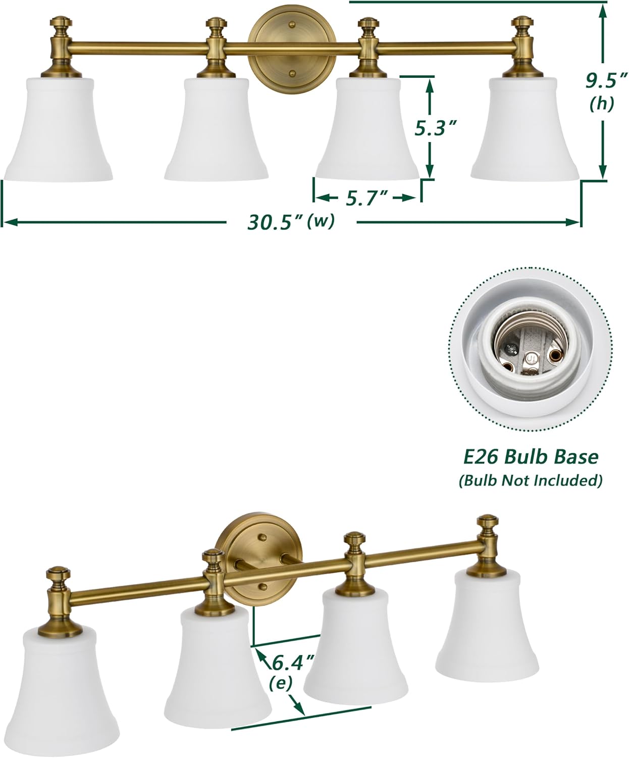Champagne Bronze Bathroom Vanity Light Fixtures, Traditional Gold 4 Lights Wall Sconce Lighting with Large Opal Glass Shade, Porch Wall Mount Light Fixture for Bathroom, Mirror Cabinets Hallway Stairs